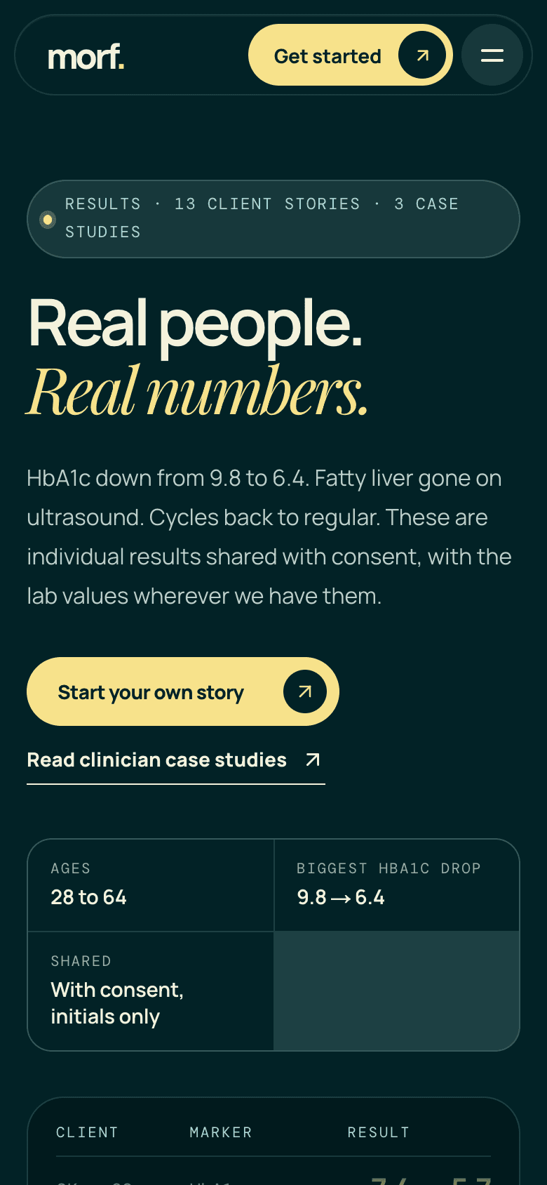 Morf Research stories page on a phone